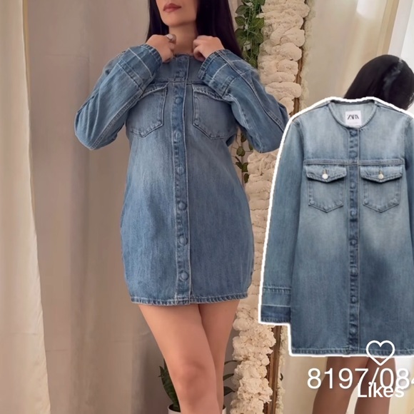 Zara Blue Denim Mini Dress - Picture 2 of 16